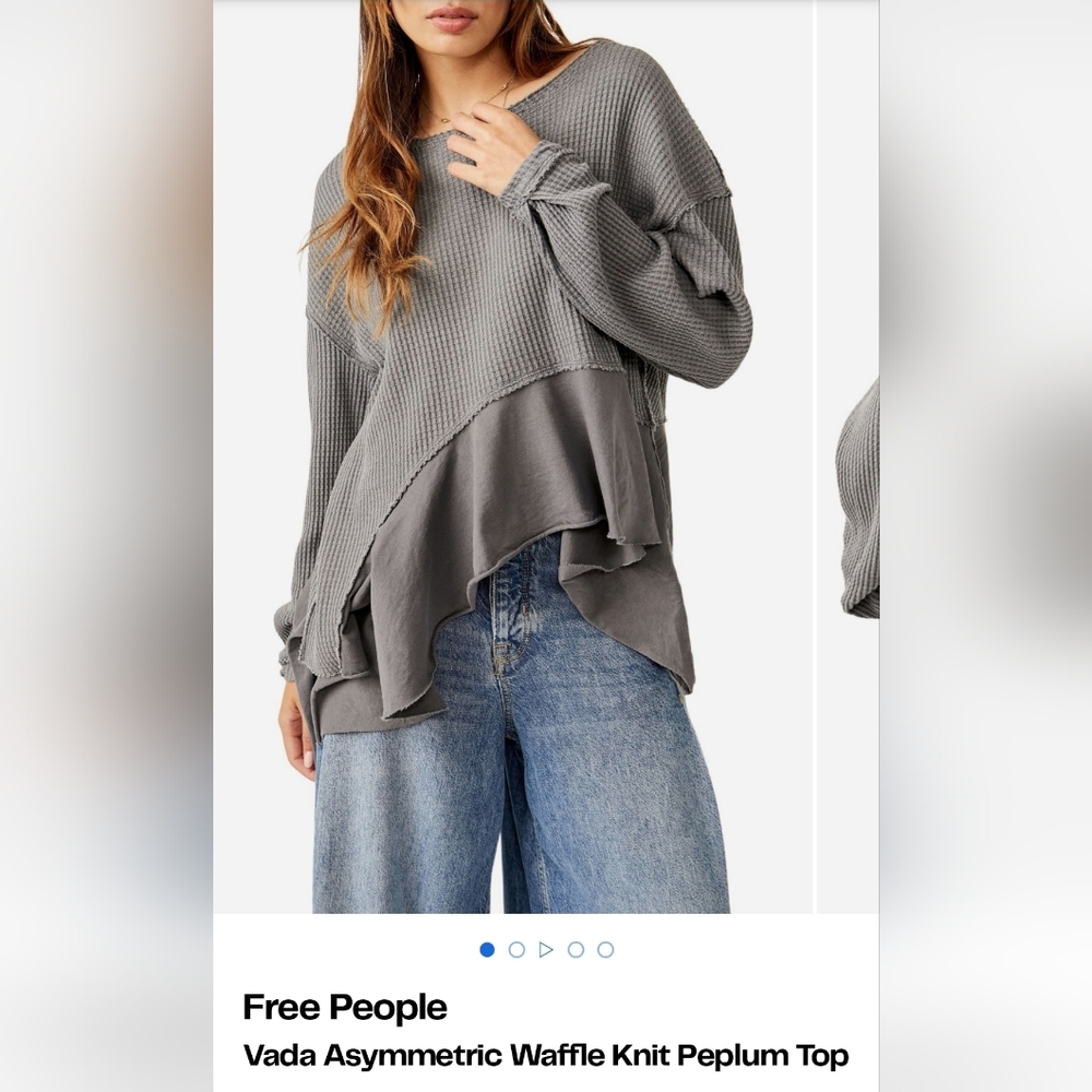 Free People We The Free Charcoal Gray Women's Waffle Knit Top Longsleeve
